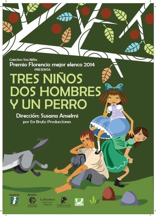Afiche Tres niños dos hombres y un perro